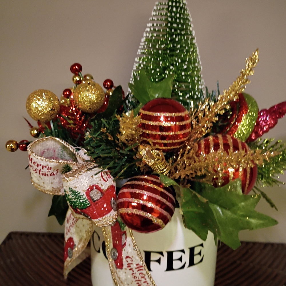 Festive Holiday Coffee Arrangement Galvanized Container - Picture 2 of 4